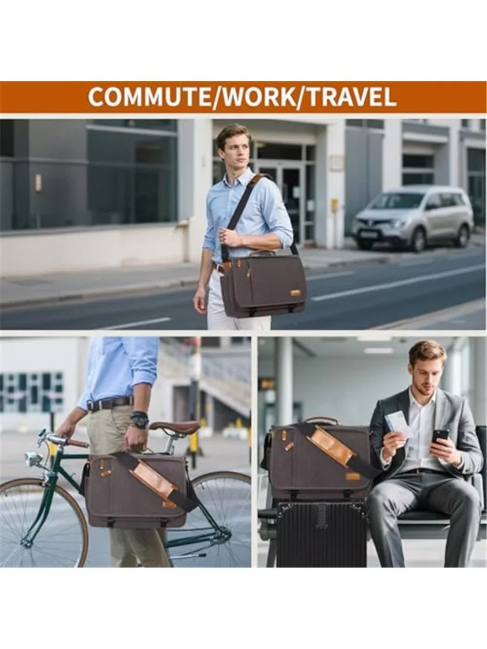 Canvas Messenger Bag Laptop Shoulder Bag 15 Inch Work Travel School Bag